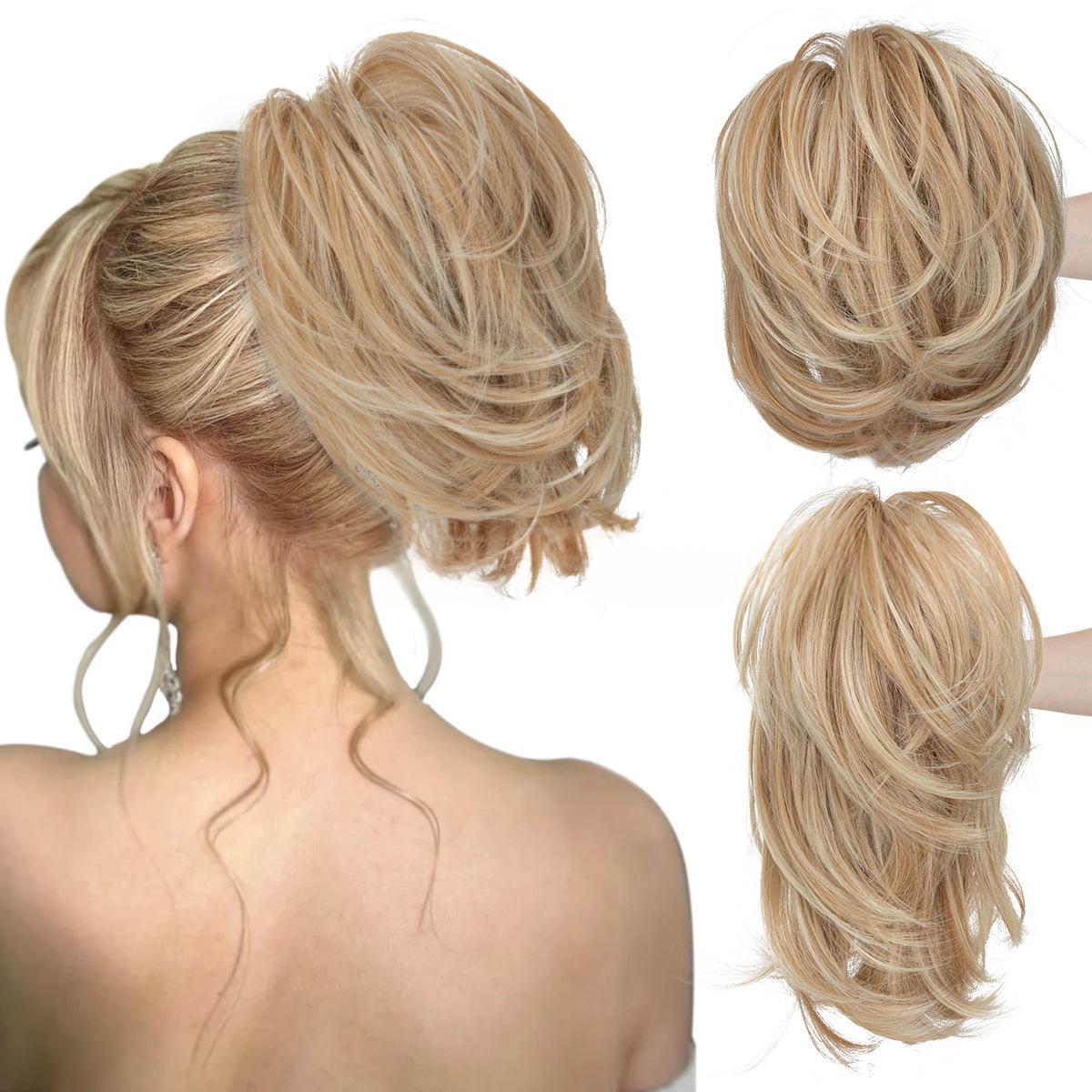 High-temperature Synthetic Hair Wig Clip-on Ponytail Women's Short Style Voluminous Small Curls in 16T613