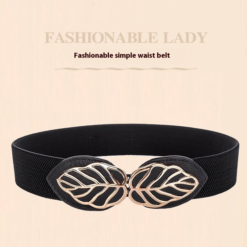 Women's Elastic Waistband Fashion Stretch in A004 Black 4l Cm Wide