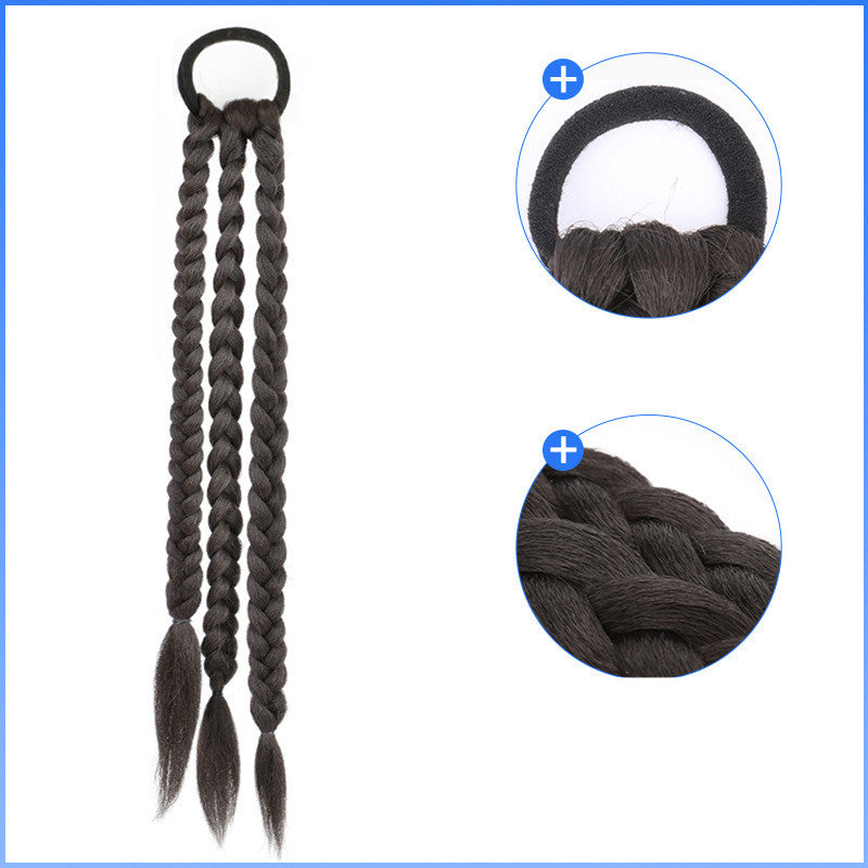 Women's Ponytail Sweet and Cool Hair Ring Wig Boxing Braids in Light brown single pack