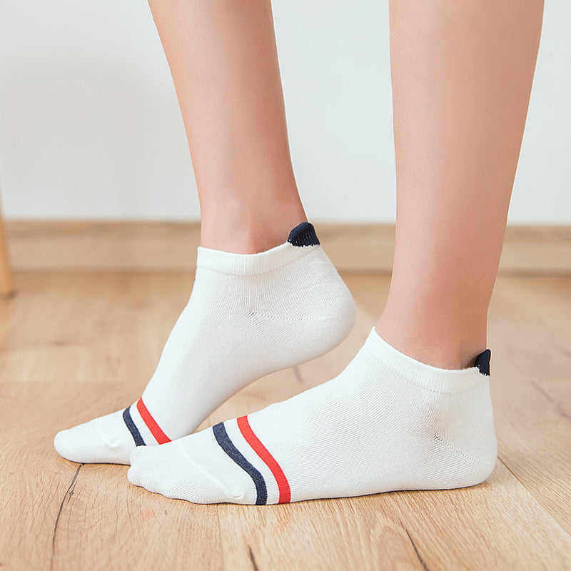 Cotton Love Small Ears Women's Socks Cute in Color mixing
