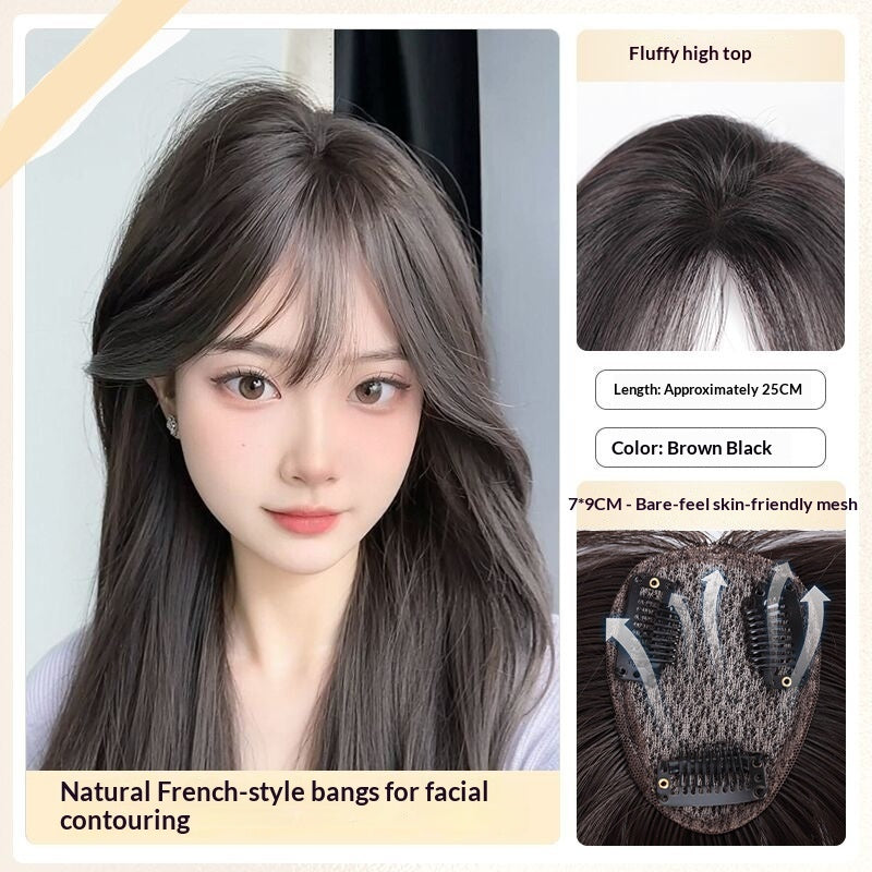 Lightweight Volumizing Faux Bangs and Hairpiece for a Fuller Look in Air bangs dark brown