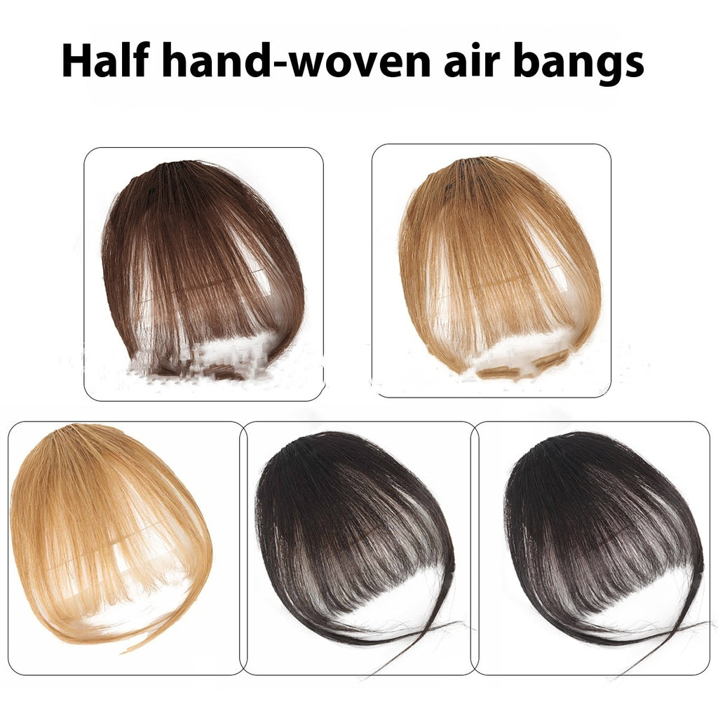 Real Hair Bangs Wig Set Clip-in Bang Women's Natural Light in Half Hand Woven Black