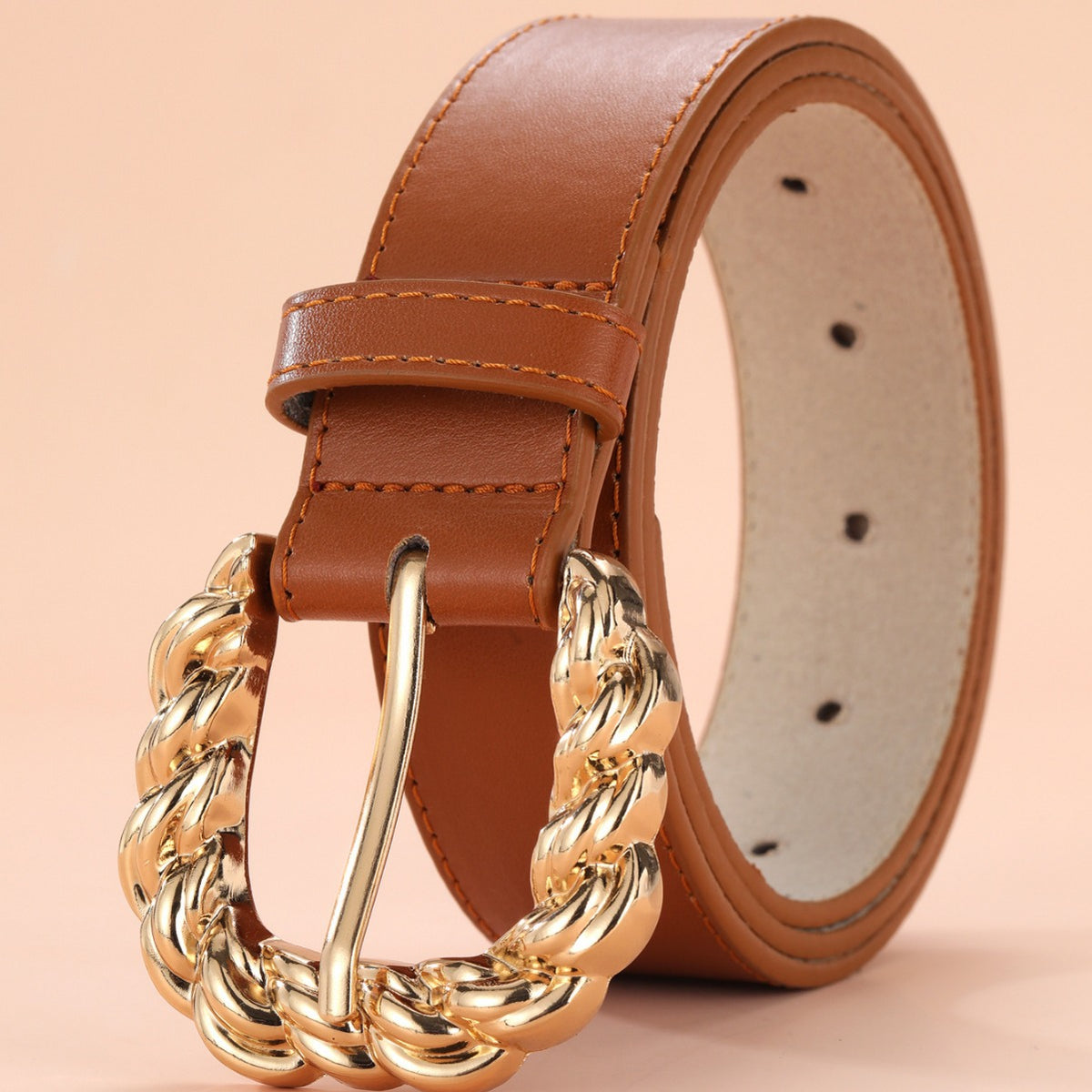New Women's Simple All-match Dress Pants Decorative Belt in Camel