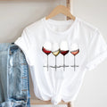 Women Printing Clothing Wine Lady Short Sleeve Casual in White