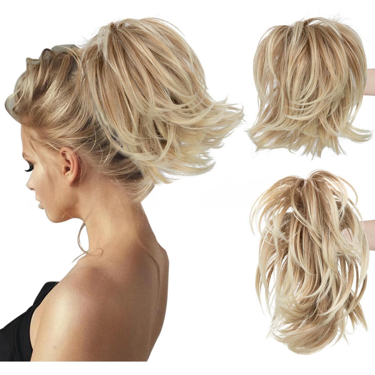 High-temperature Synthetic Hair Wig Clip-on Ponytail Women's Short Style Voluminous Small Curls in 10Style