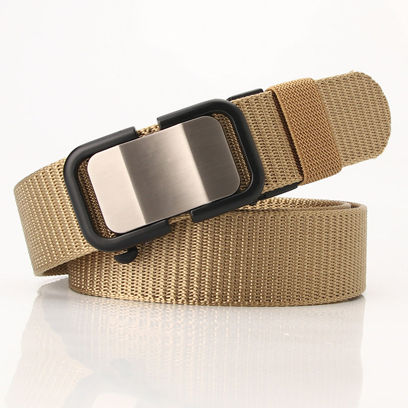 New Nylon Waistband Toothless Automatic Buckle Men's Leather Belt Casual All-match Trouser Neutral and Women's Youth Fashion Wear in Army Green