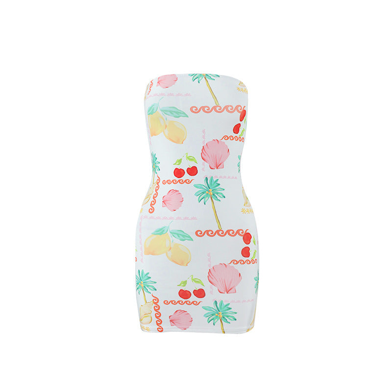 Sexy Women Clothing Tube Top Multi-color Printing Slim-fit Sheath Short Dress in Color 2