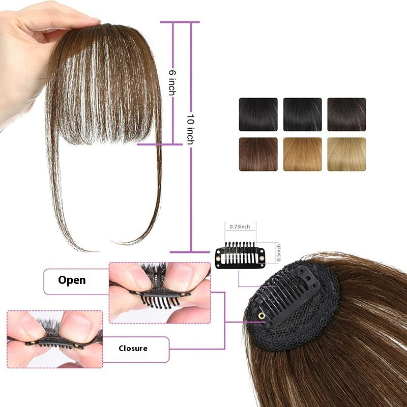 Women's Air Natural Forehead Invisible Seamless Hair-free Seam Full Real Bangs Wig Set in Air Natural Black
