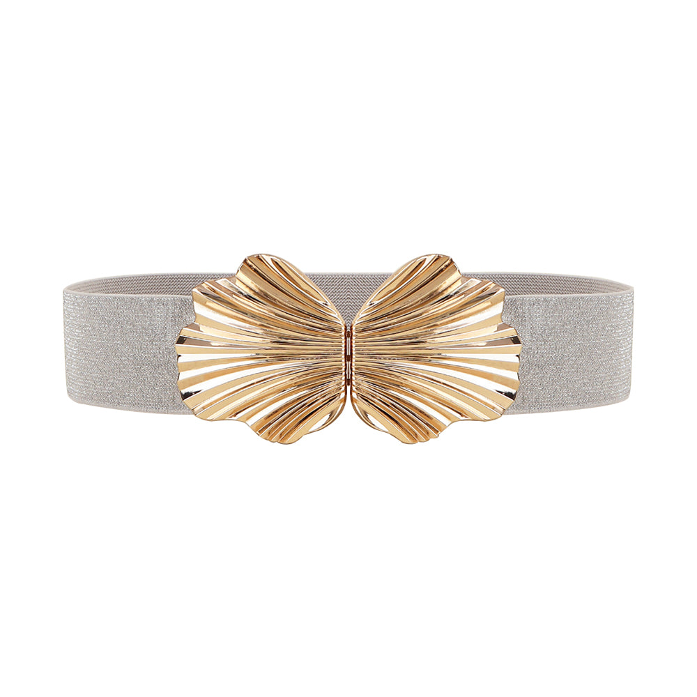 New Elasticated Belt with Pearlescent Fine Shine Elastic Metal Shell Buttonhead Fashion Street Photo Waist Accessories