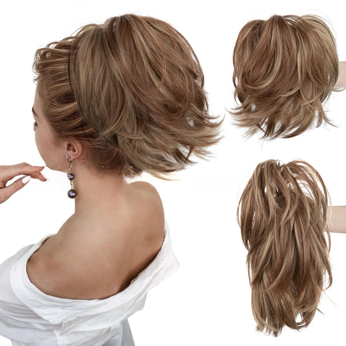 High-temperature Synthetic Hair Wig Clip-on Ponytail Women's Short Style Voluminous Small Curls in 18613