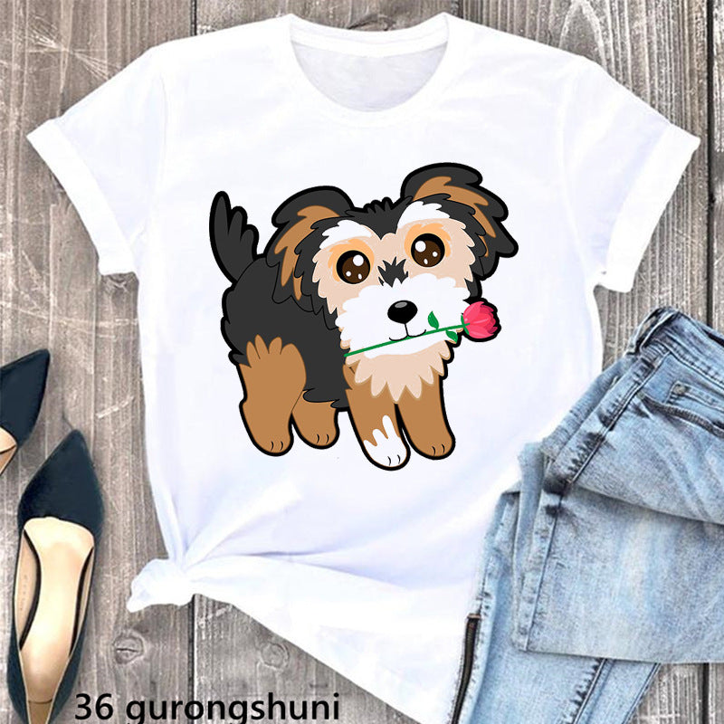 Summer Women's Clothing Schnauzer Dog Printed Wear Clothes T-shirt Women in H2057