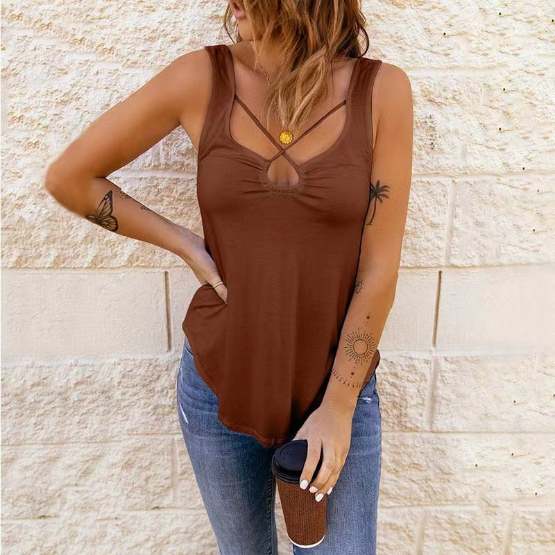Women's Clothing Cross Solid Color Camisole Top Women in Black