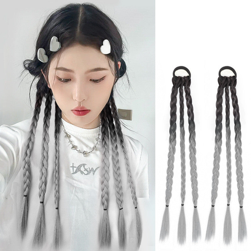 Women's Ponytail Sweet and Cool Hair Ring Wig Boxing Braids in Gradient Porteng color pair