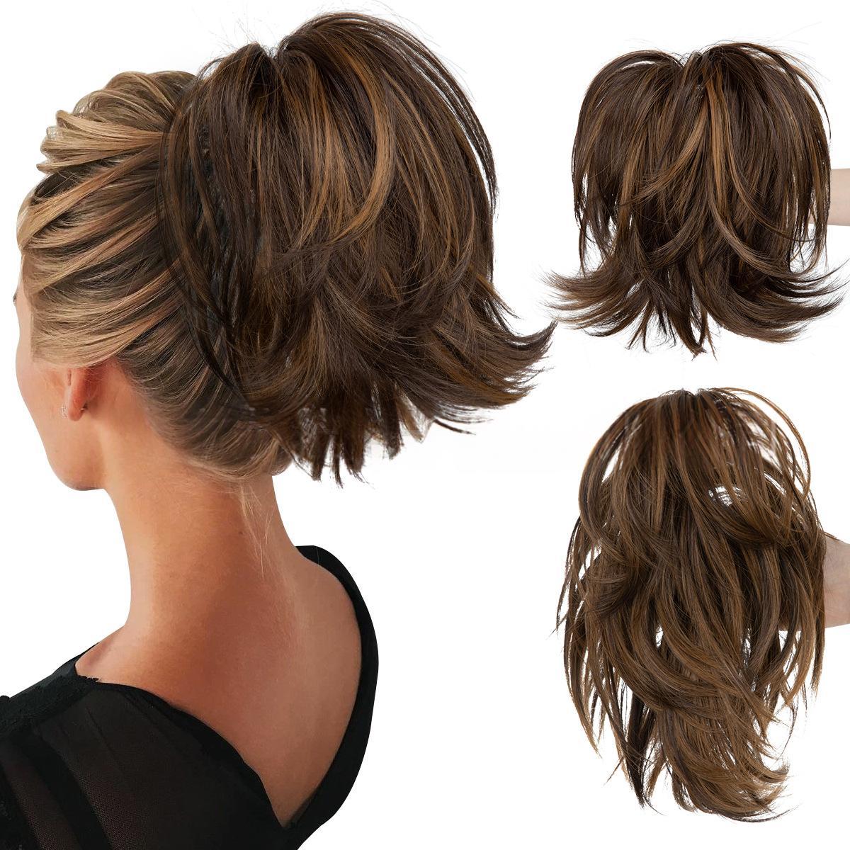 High-temperature Synthetic Hair Wig Clip-on Ponytail Women's Short Style Voluminous Small Curls in 8Style