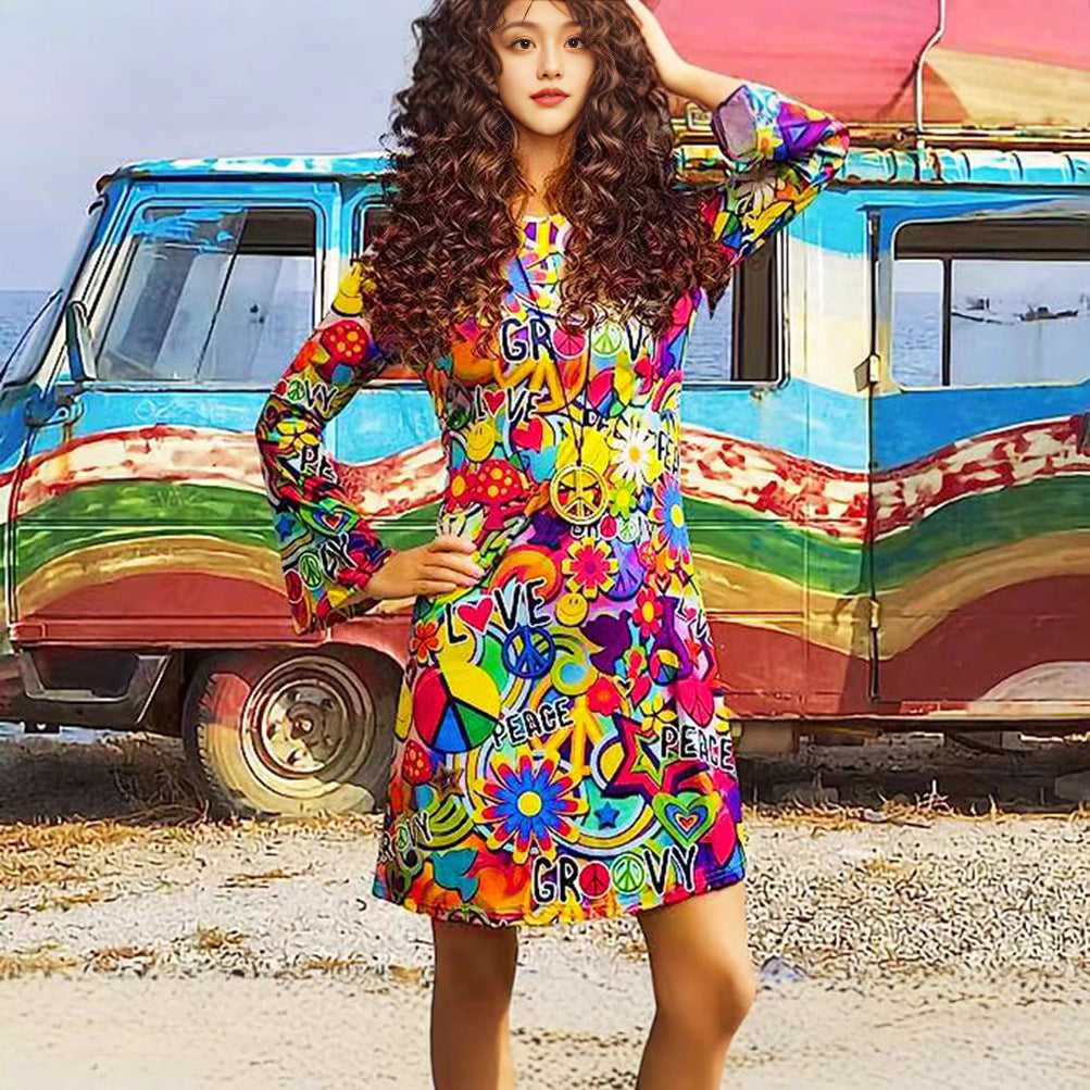 Vintage Hippie Clothing Print Women Dress in Vintage Skirt 1