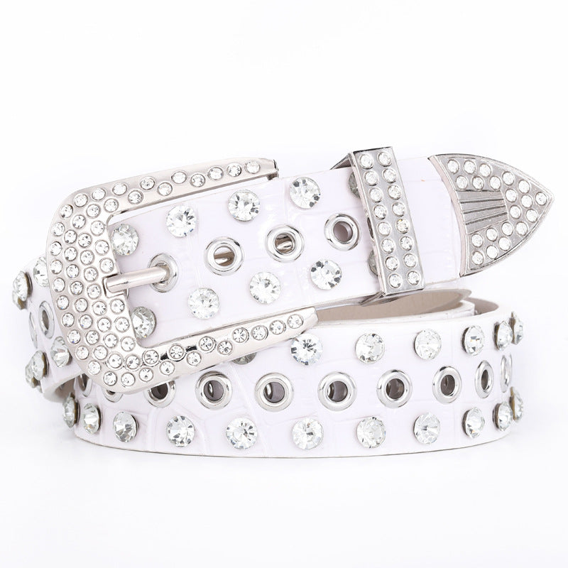 Buckle Three-piece Diamond Belt Female Leisure Rhinestone