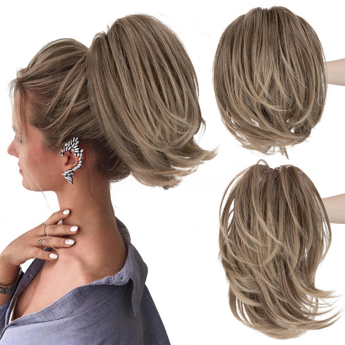 High-temperature Synthetic Hair Wig Clip-on Ponytail Women's Short Style Voluminous Small Curls in 10H24B