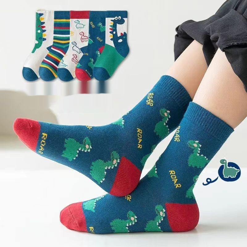 Combed Cotton Cartoon Dinosaur Baby Socks Student in Dinosaur