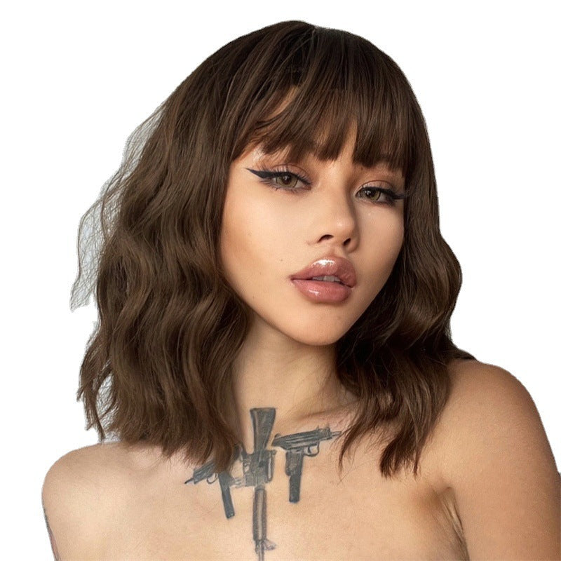 Shoulder-length Corn Curler Wine Red Short Curly Hair Human Wigs