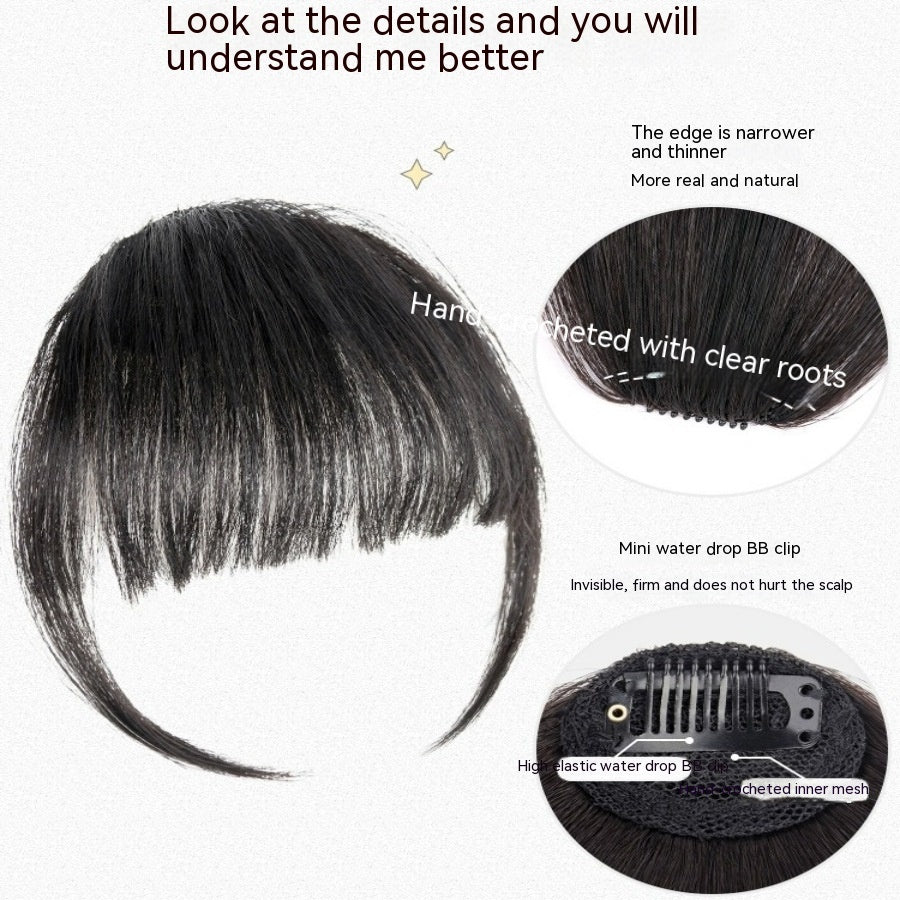 Natural Forehead Artificial Hair Straight Bangs Wig Set Seamless Invisible in Without Temples Light Brown