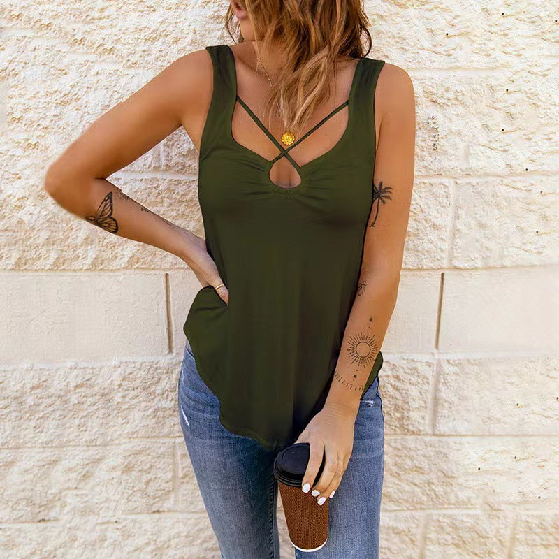 Women's Clothing Cross Solid Color Camisole Top Women in Black
