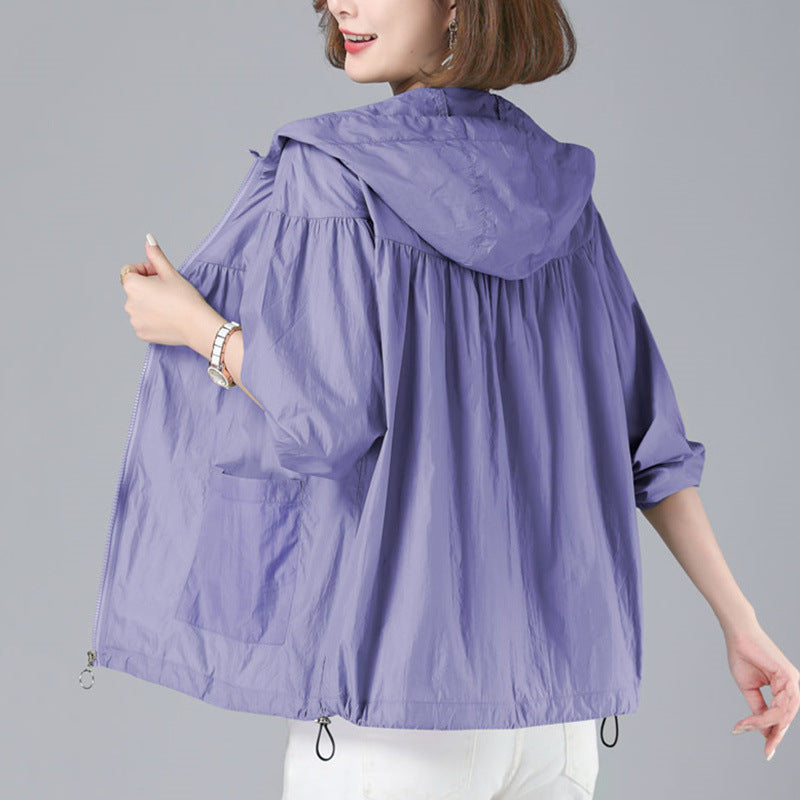 Spring New Loose Blouson Sun Protection Clothing for Women in Brick Red