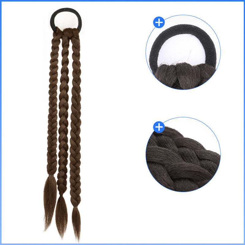 Women's Ponytail Sweet and Cool Hair Ring Wig Boxing Braids in Dark brown single pack