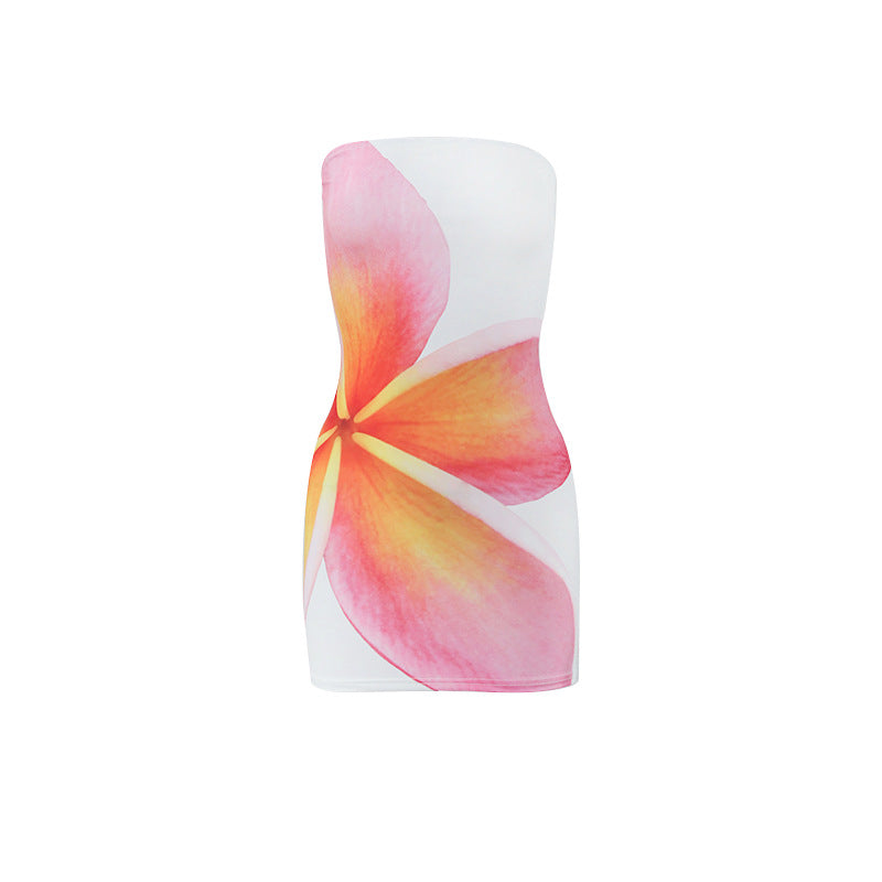 Sexy Women Clothing Tube Top Multi-color Printing Slim-fit Sheath Short Dress in Color Four