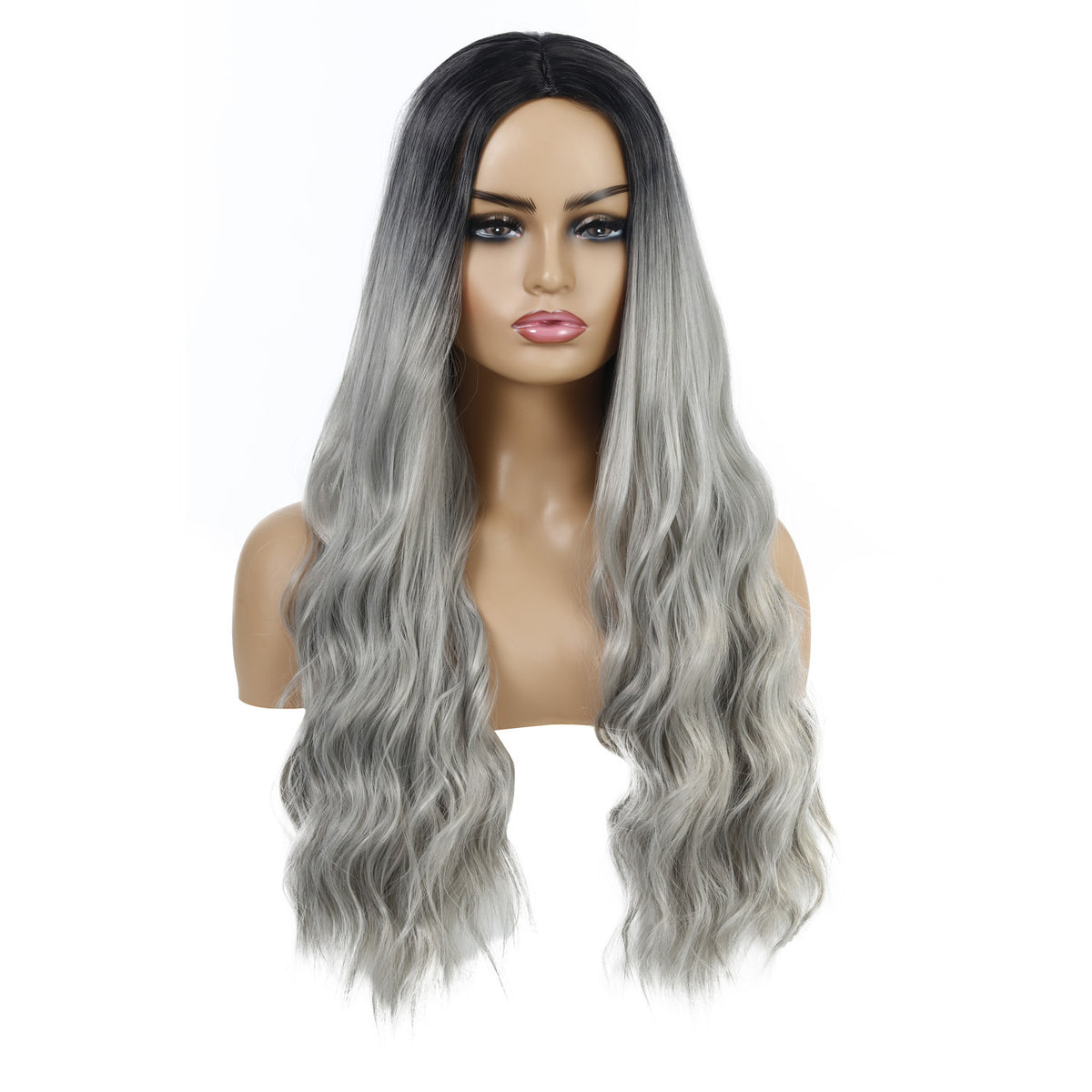 Female Wigs, Wavy Curly Hair, Ladies Wig Head in Silver