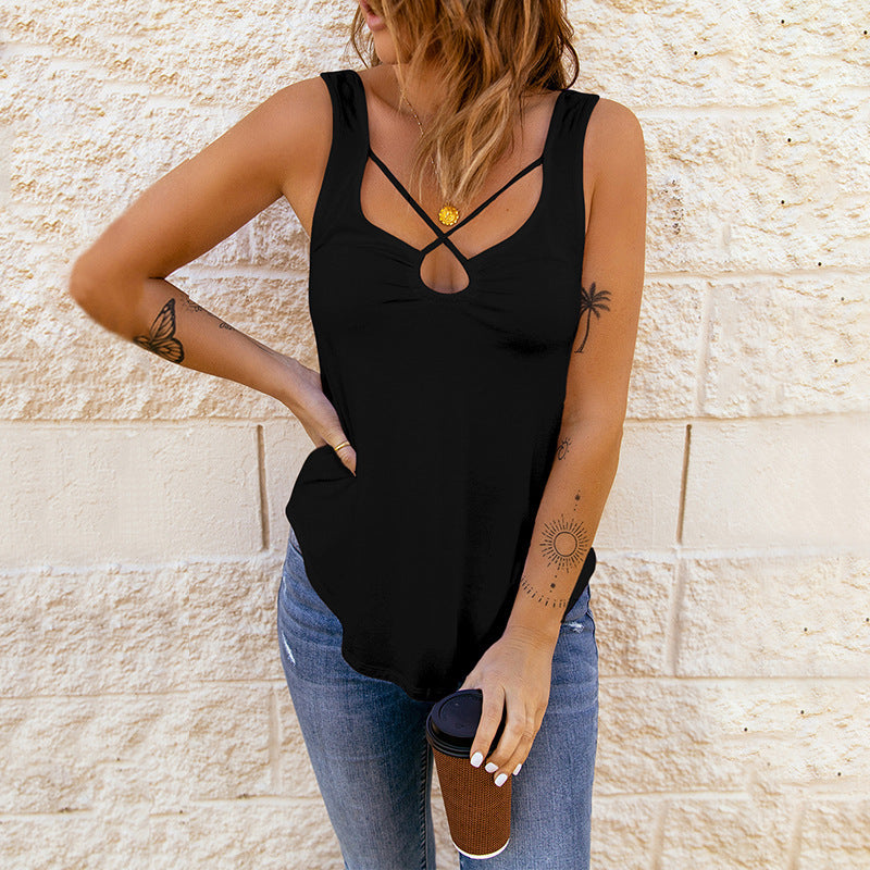Women's Clothing Cross Solid Color Camisole Top Women in Black
