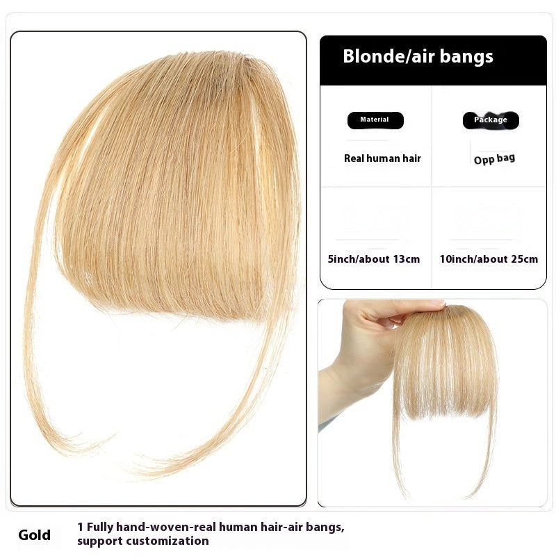 Women's Air Natural Forehead Invisible Seamless Hair-free Seam Full Real Bangs Wig Set in Air Brown