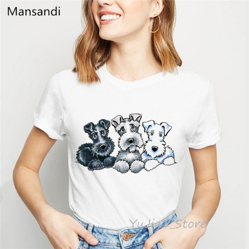 Summer Women's Clothing Schnauzer Dog Printed Wear Clothes T-shirt Women in H2057