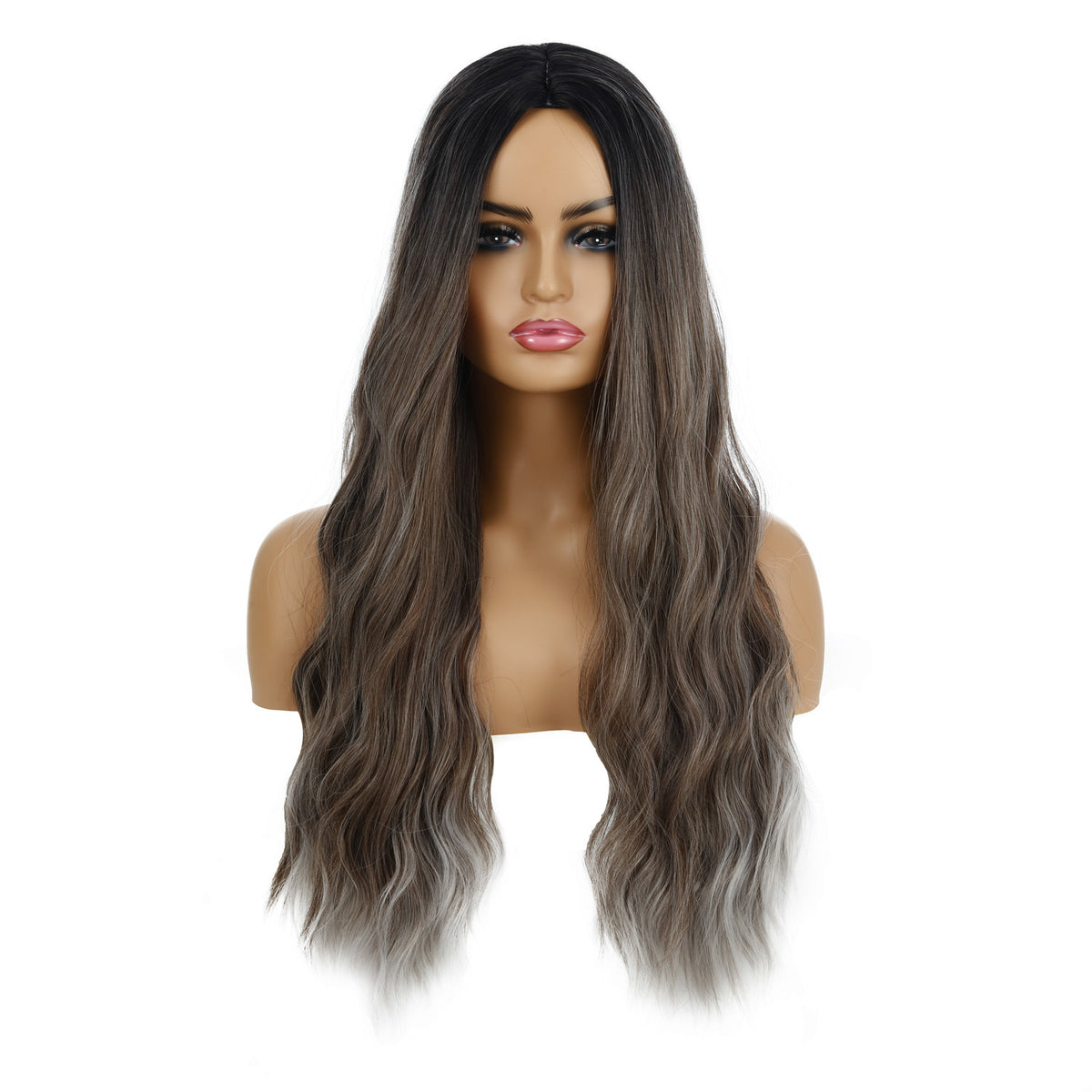 Female Wigs, Wavy Curly Hair, Ladies Wig Head in Grey