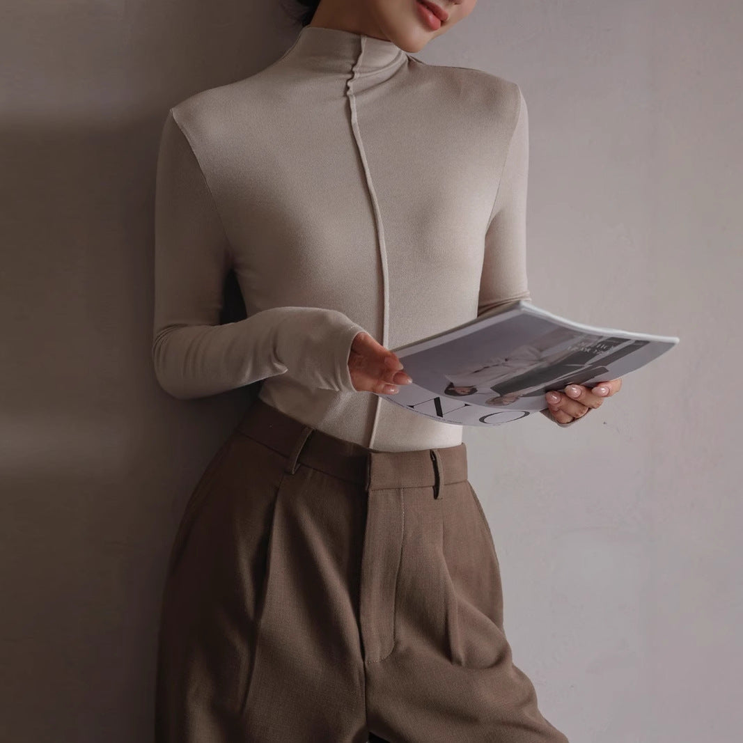 Base Clothing Autumn and Winter Modal Half Turtleneck Women in Fair Skin Colored