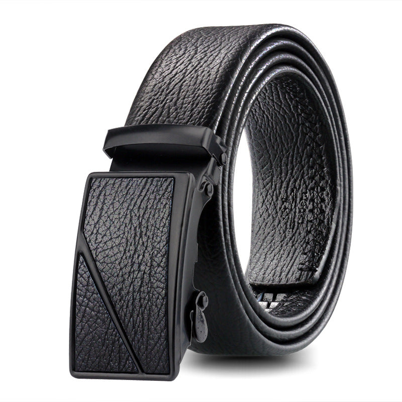 Covered Edge Scratch-resistant Men's Leather Belt Black Bark Pattern