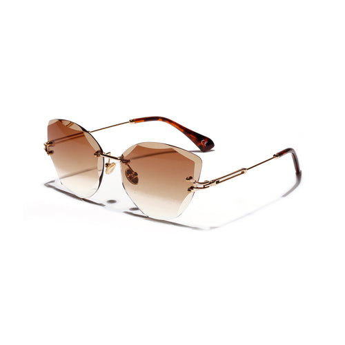 Cat Eye Retro Sunglasses Women Diamond Cut Glasses in Brown