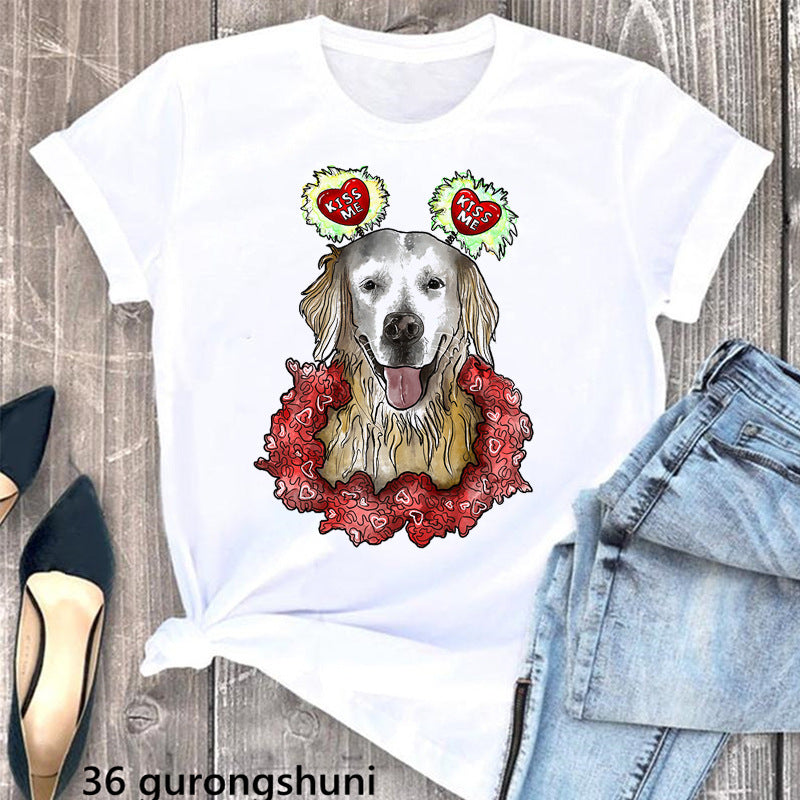 Summer Women's Clothing Schnauzer Dog Printed Wear Clothes T-shirt Women in Y70429