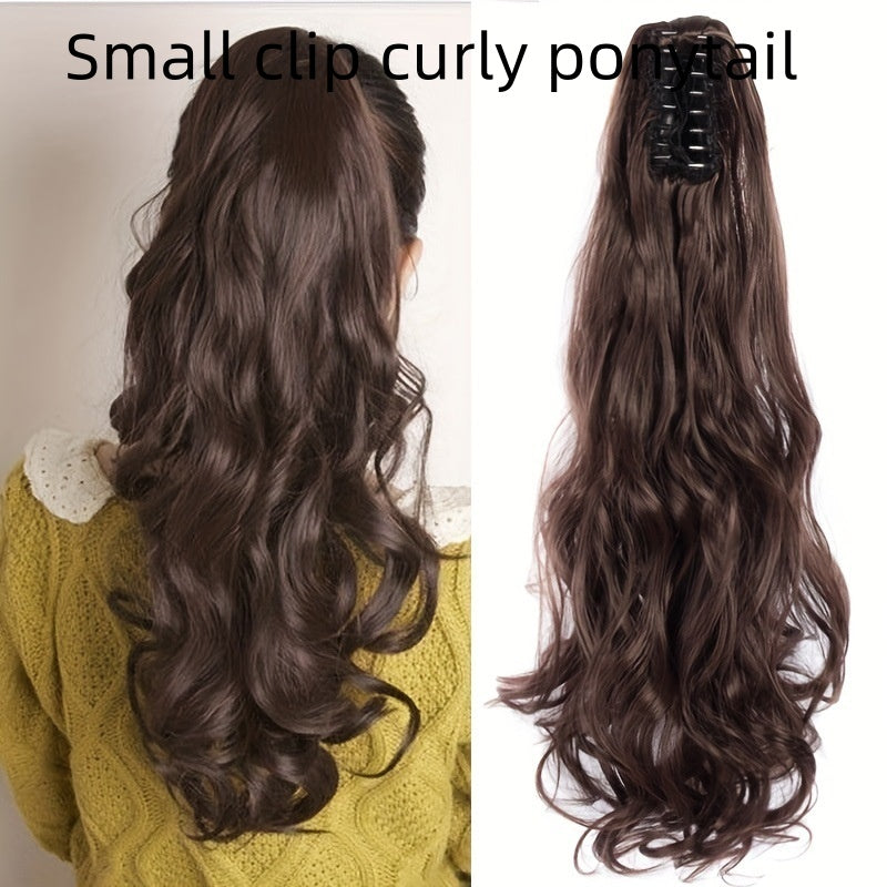 Big Hair Claws Wavy Women's Long Curly High Ponytail Wig in Small Jaw Clip Light Brown