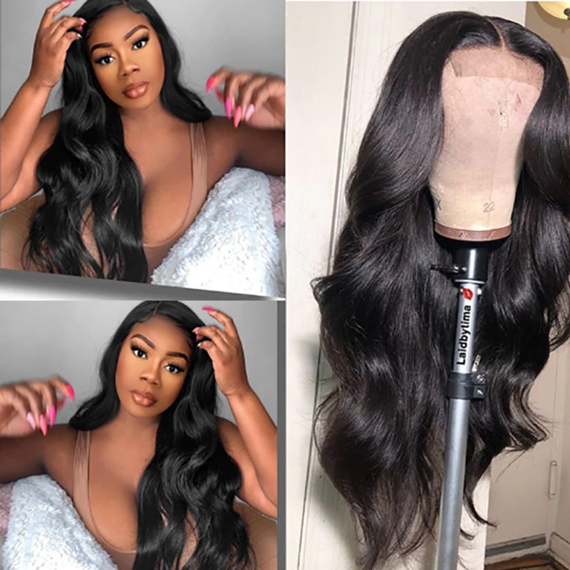Medium Length Curly Hair Large Wave Head Cover in Black
