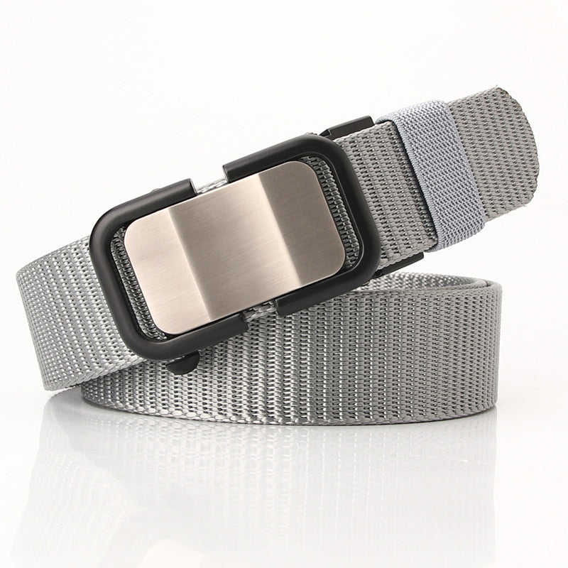New Nylon Waistband Toothless Automatic Buckle Men's Leather Belt Casual All-match Trouser Neutral and Women's Youth Fashion Wear in Khaki