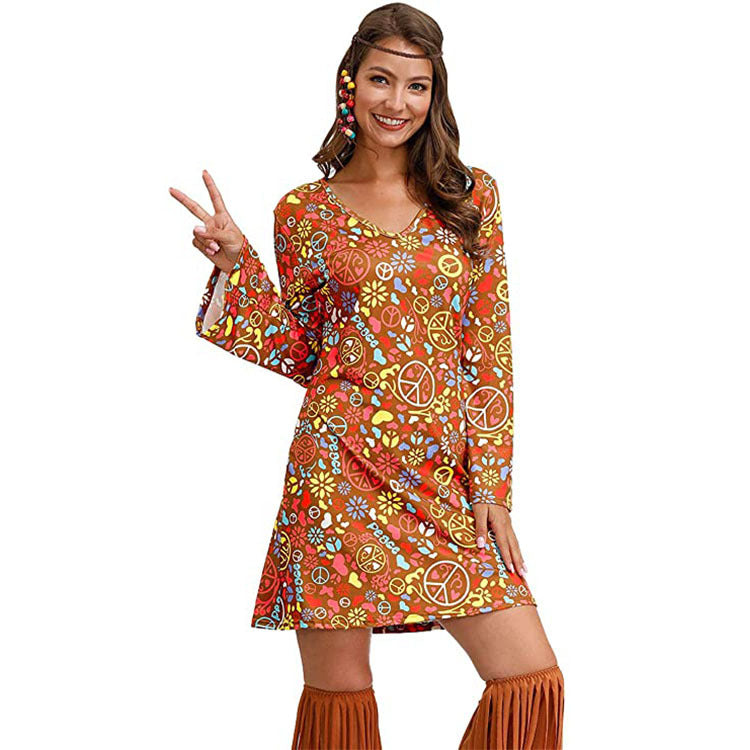Hippie Clothing Print Dress Women in Pink