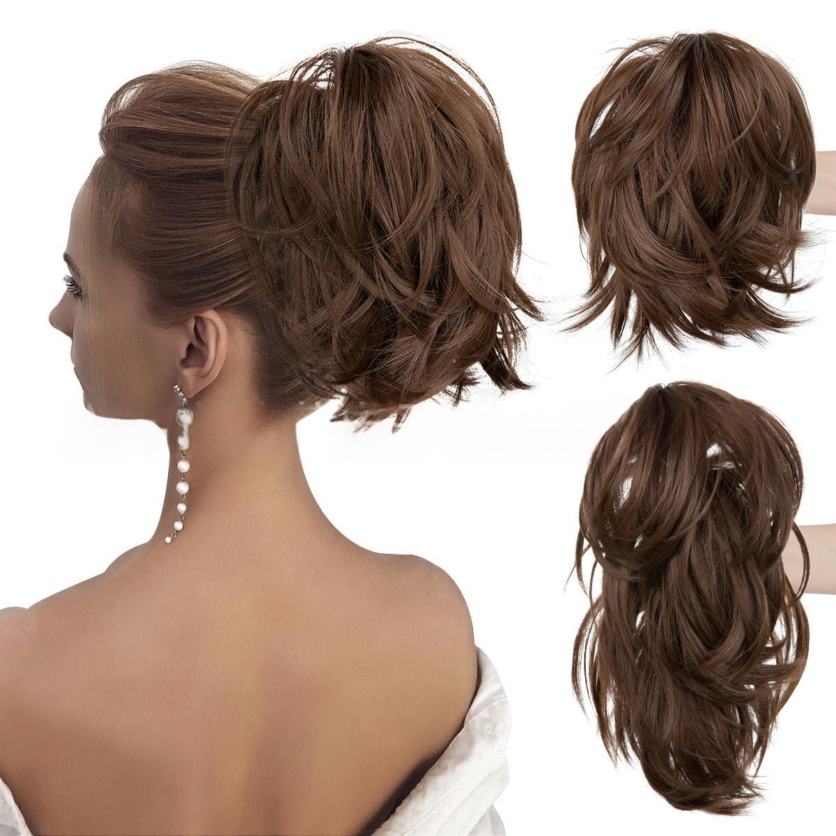 High-temperature Synthetic Hair Wig Clip-on Ponytail Women's Short Style Voluminous Small Curls in 10H22