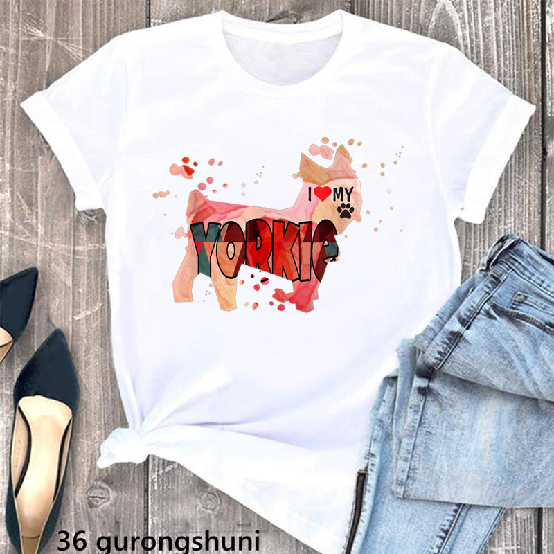 Summer Women's Clothing Schnauzer Dog Printed Wear Clothes T-shirt Women in Y70430