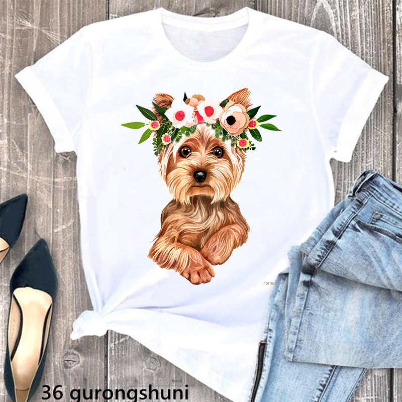 Summer Women's Clothing Schnauzer Dog Printed Wear Clothes T-shirt Women in Y70429