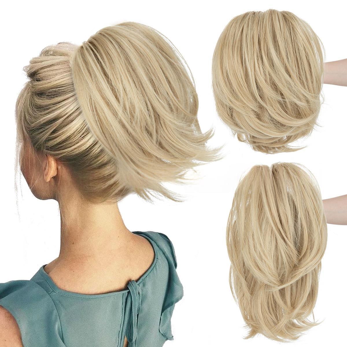High-temperature Synthetic Hair Wig Clip-on Ponytail Women's Short Style Voluminous Small Curls in 27H613