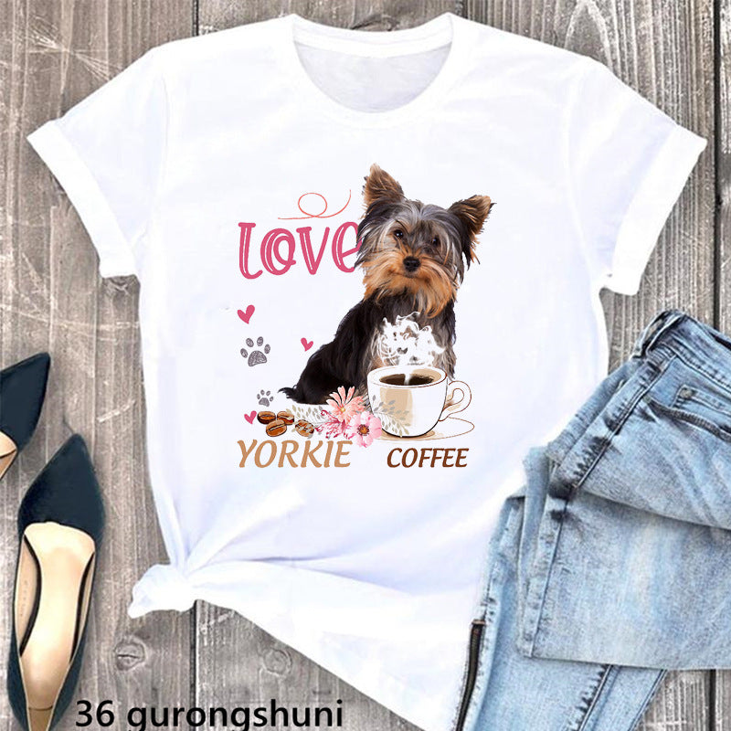 Summer Women's Clothing Schnauzer Dog Printed Wear Clothes T-shirt Women in Y70430