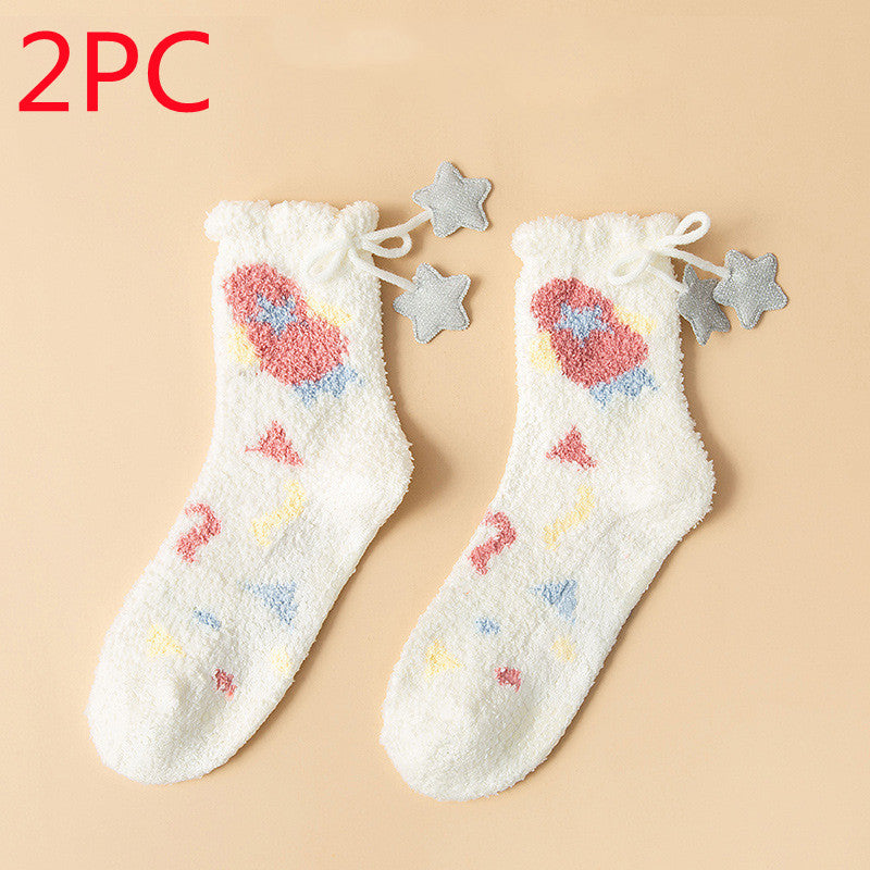 Winter Thick Women's Socks Japanese Sweet Girl Coral Fleece in Set B