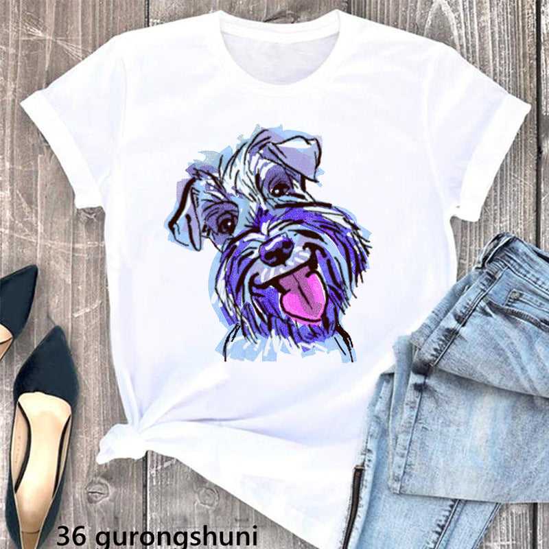 Summer Women's Clothing Schnauzer Dog Printed Wear Clothes T-shirt Women in Y70430