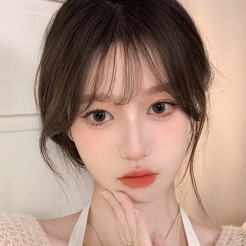 3d Fake Bangs Natural Forehead French Seamless Wig Piece in Dark brown