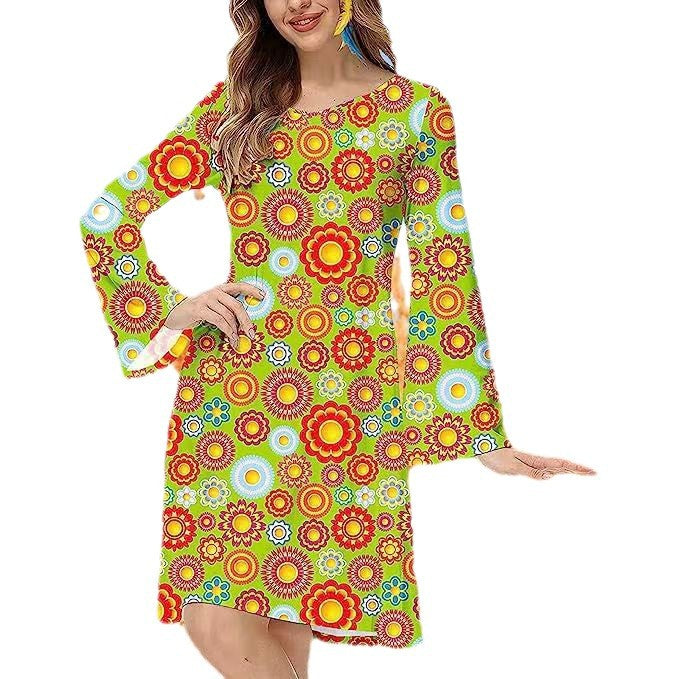 Vintage Hippie Clothing Print Women Dress in Vintage Skirt 1